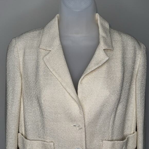 PRADA Women’s Cream Yellow Tweed Button Front Blazer Jacket with Pockets - Picture 3 of 14